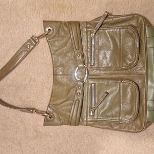 Anne Klein Olive Green Genine Leather Shoulder Bag